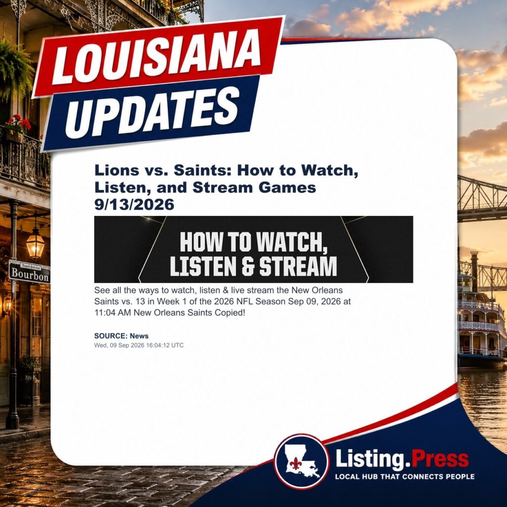 Lions vs. Saints: How to Watch, Listen, and Stream Games 9/13/2026