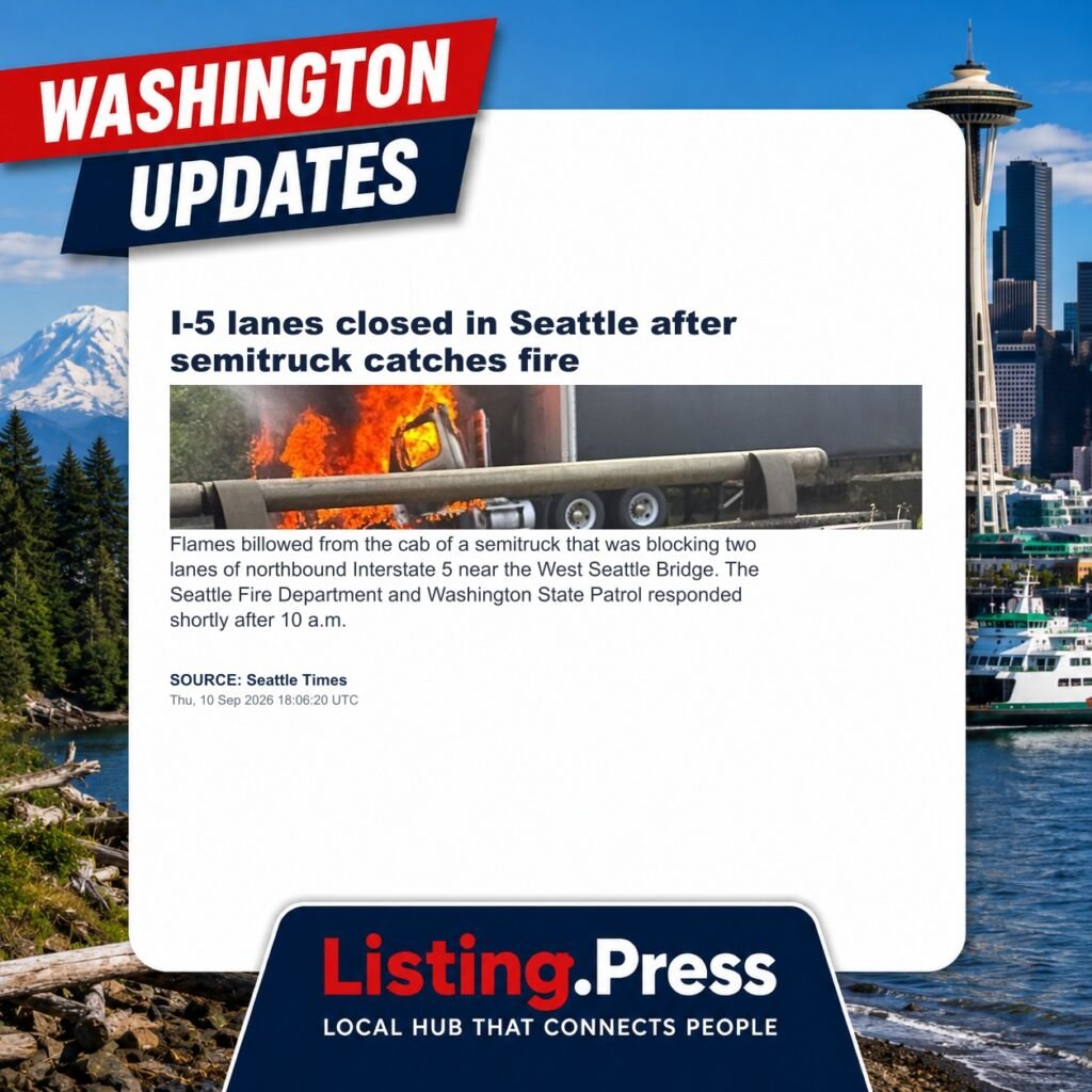 I-5 lanes closed in Seattle after semitruck catches fire