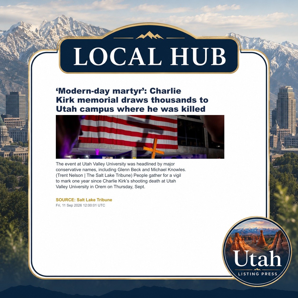 ‘Modern-day martyr’: Charlie Kirk memorial draws thousands to Utah campus where he was killed