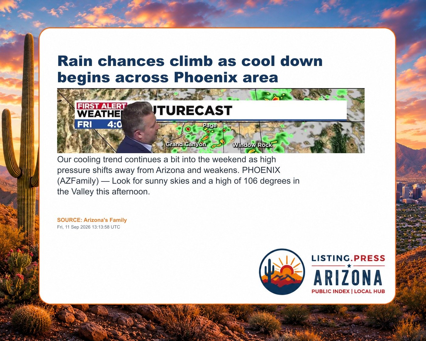Rain chances climb as cool down begins across Phoenix area