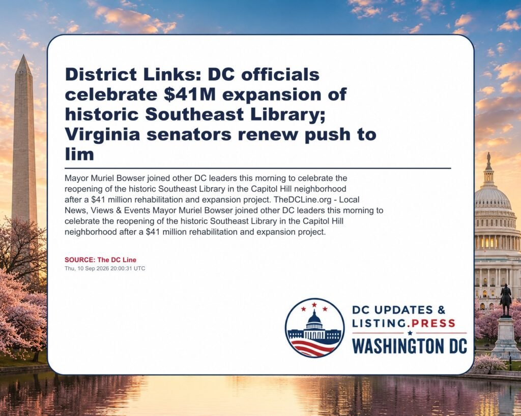 District Links: DC officials celebrate $41M expansion of historic Southeast Library; Virginia senators renew push to lim