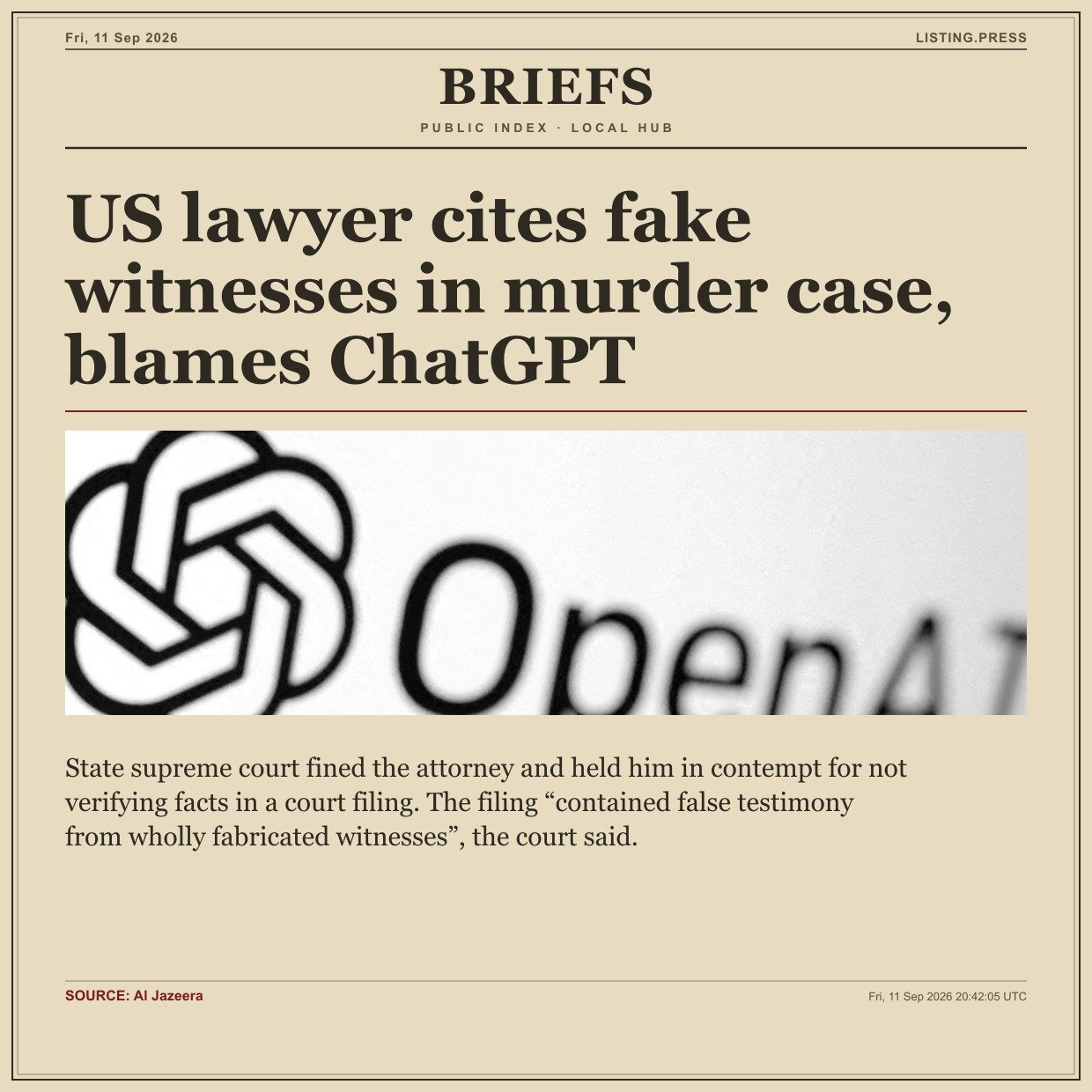 US lawyer cites fake witnesses in murder case, blames ChatGPT
