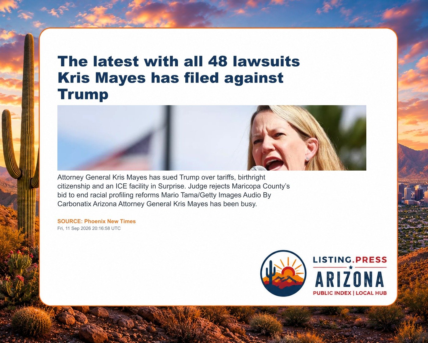 The latest with all 48 lawsuits Kris Mayes has filed against Trump