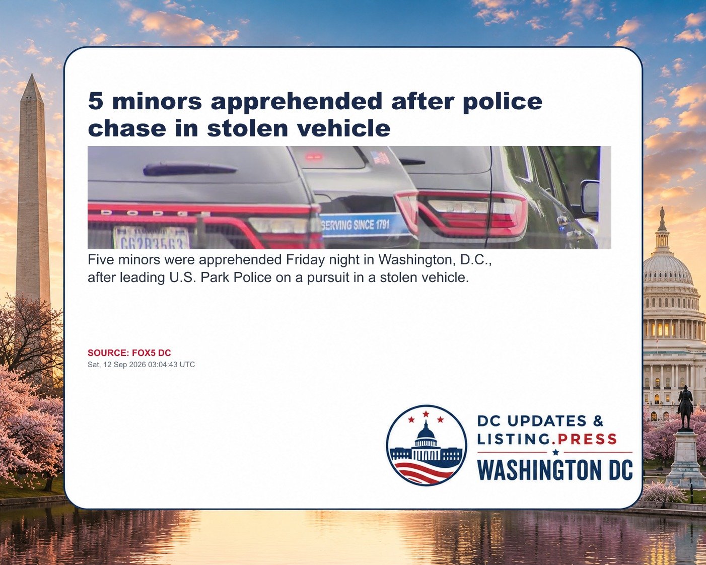 5 minors apprehended after police chase in stolen vehicle