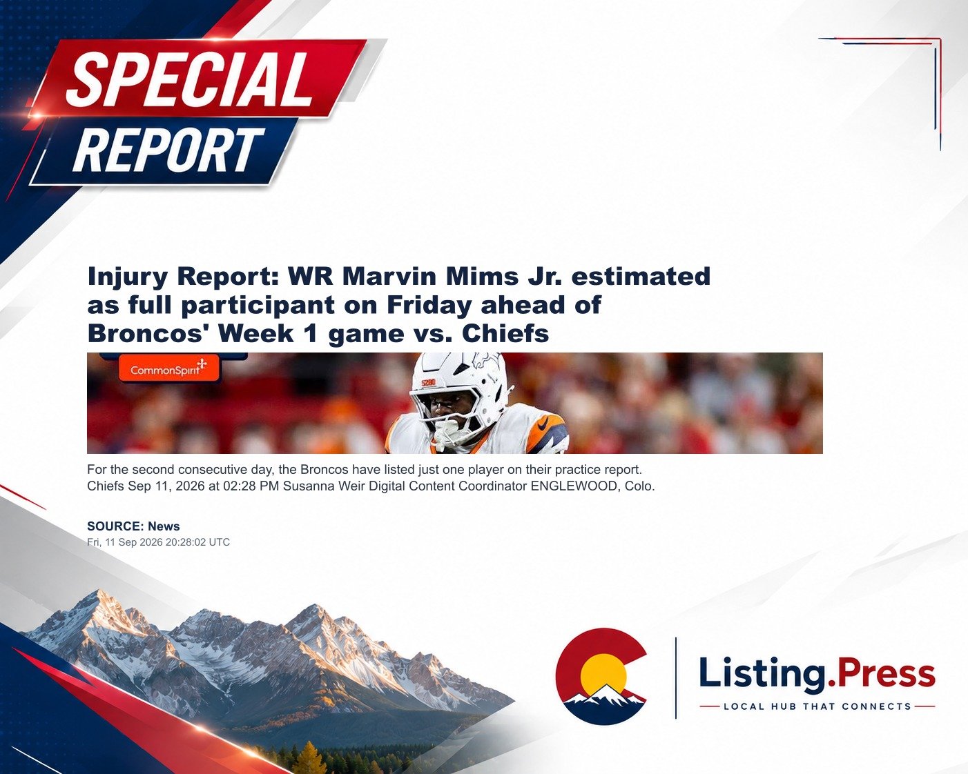 Injury Report: WR Marvin Mims Jr. estimated as full participant on Friday ahead of Broncos' Week 1 game vs. Chiefs