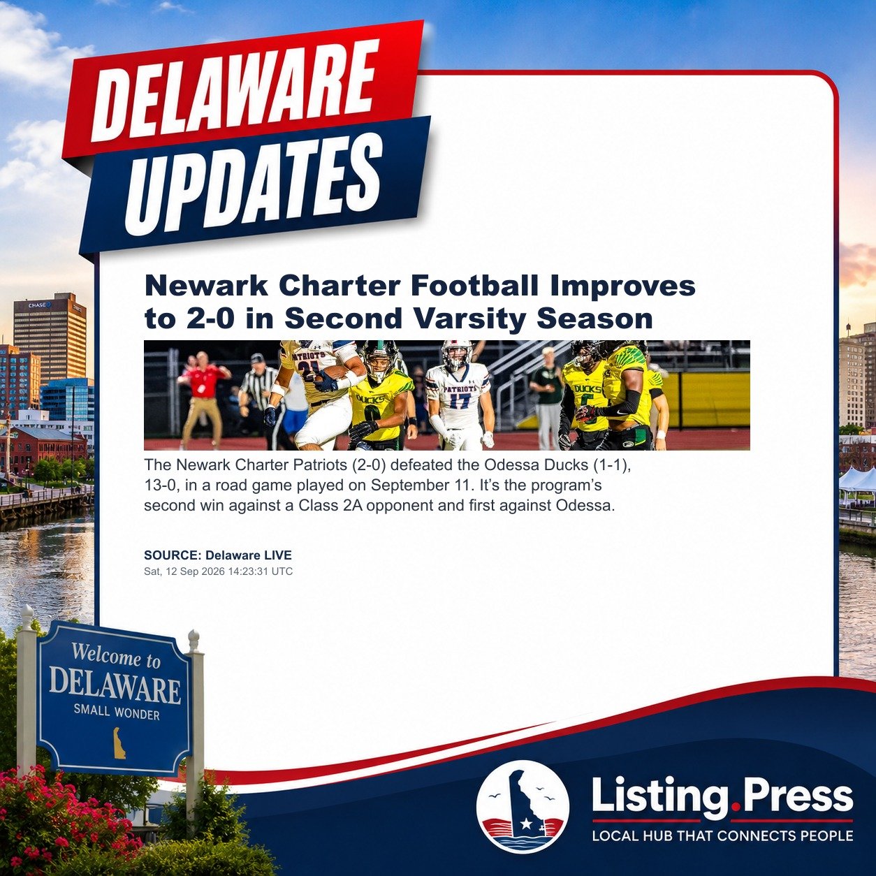 Newark Charter Football Improves to 2-0 in Second Varsity Season