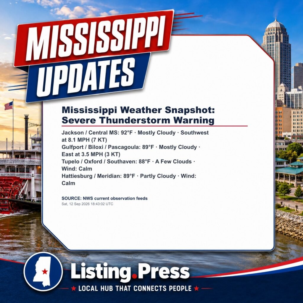 Mississippi Weather Snapshot: Severe Thunderstorm Warning