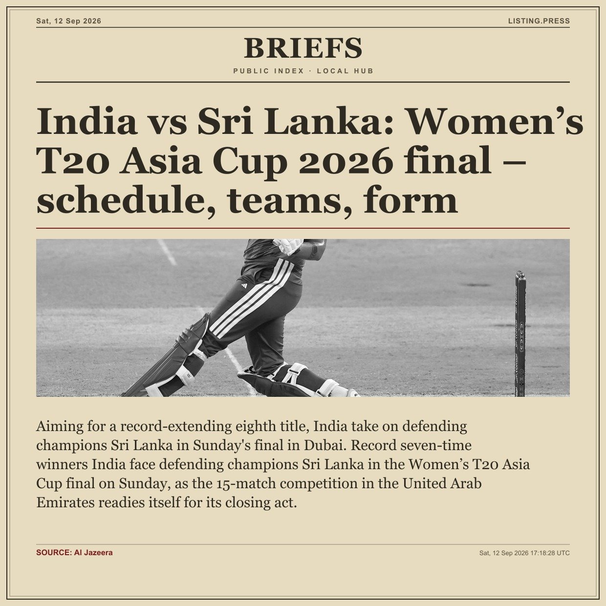 India vs Sri Lanka: Women’s T20 Asia Cup 2026 final – schedule, teams, form