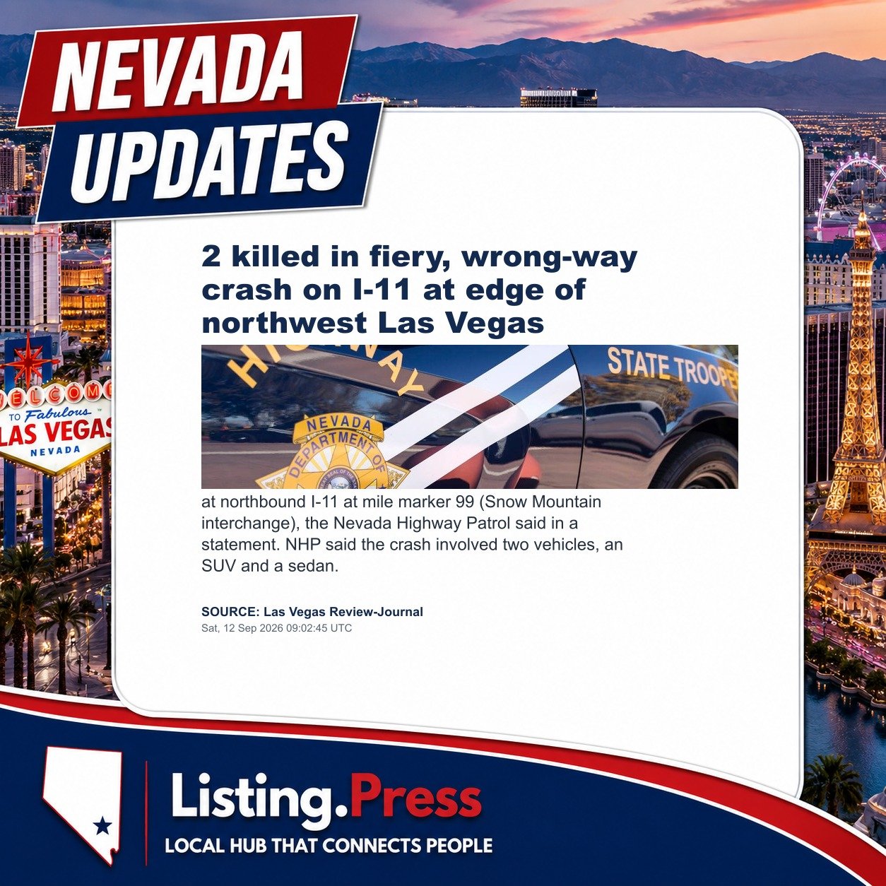 2 killed in fiery, wrong-way crash on I-11 at edge of northwest Las Vegas