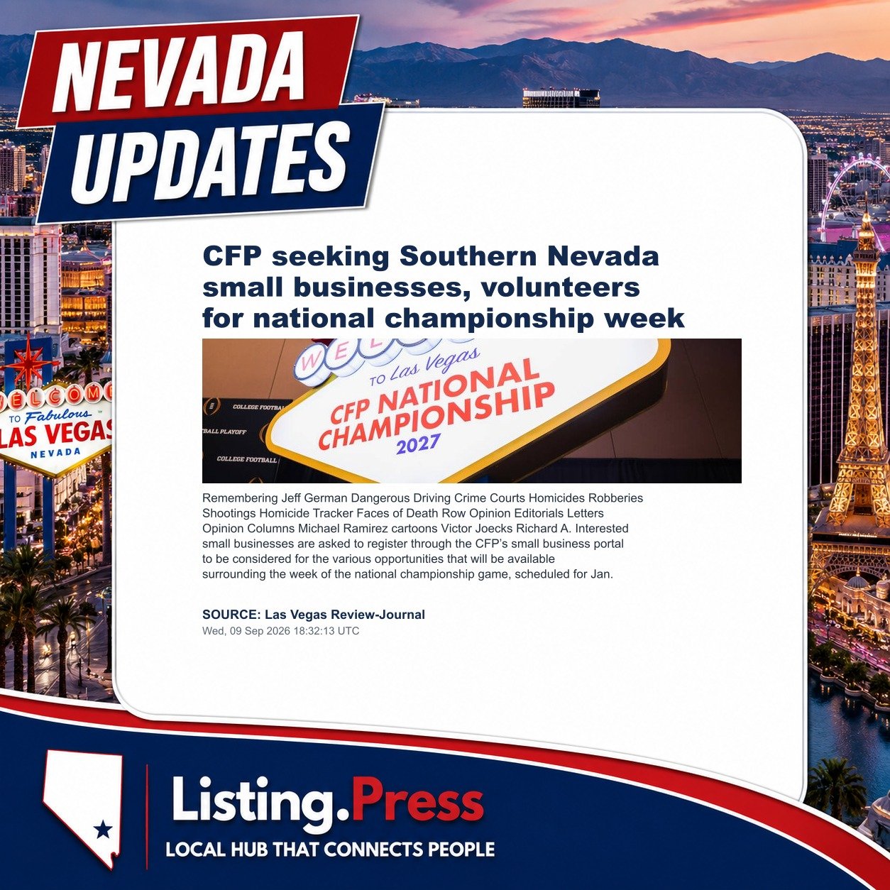 CFP seeking Southern Nevada small businesses, volunteers for national championship week