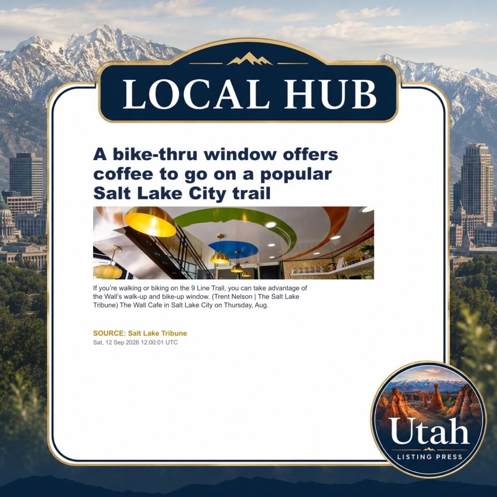 A bike-thru window offers coffee to go on a popular Salt Lake City trail