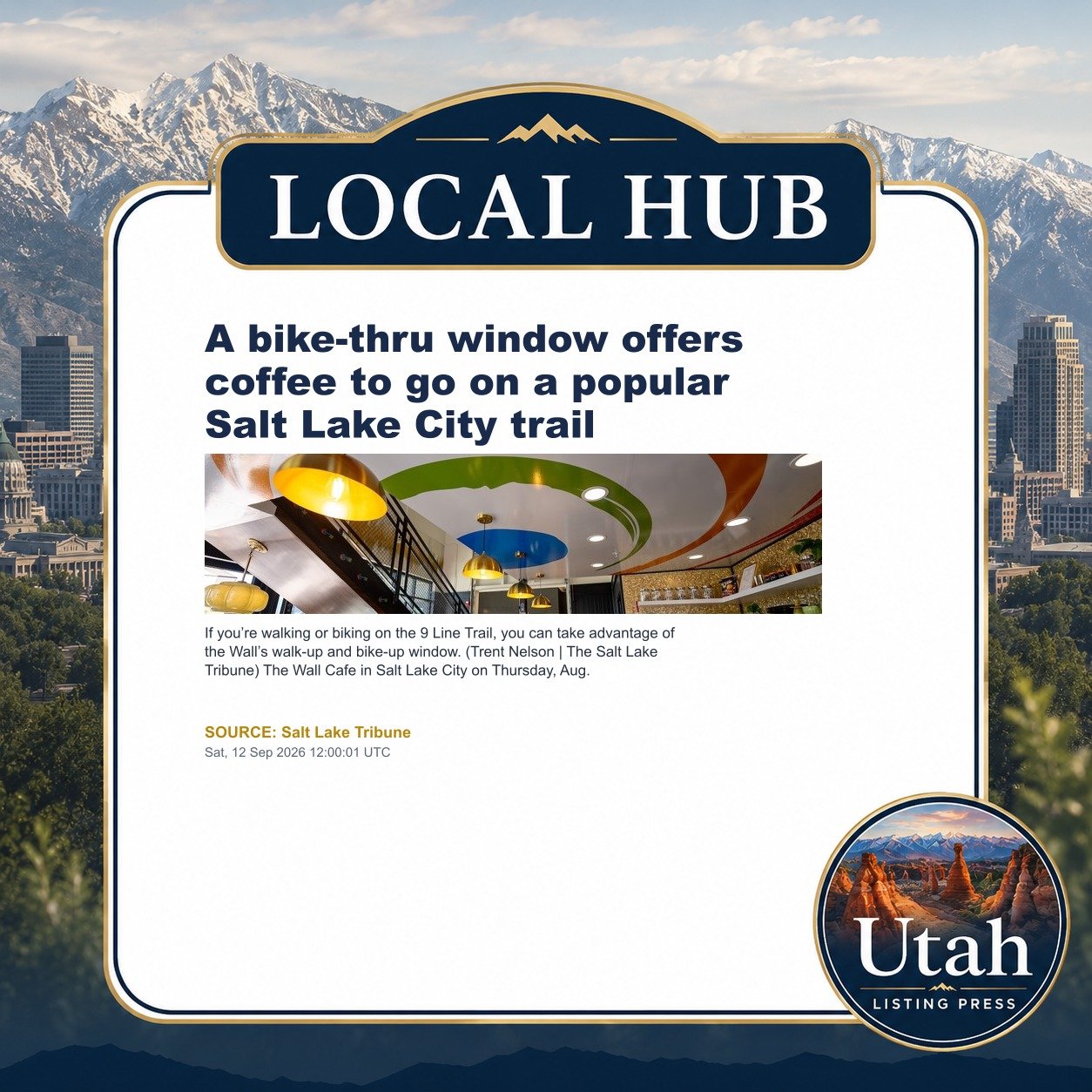 A bike-thru window offers coffee to go on a popular Salt Lake City trail