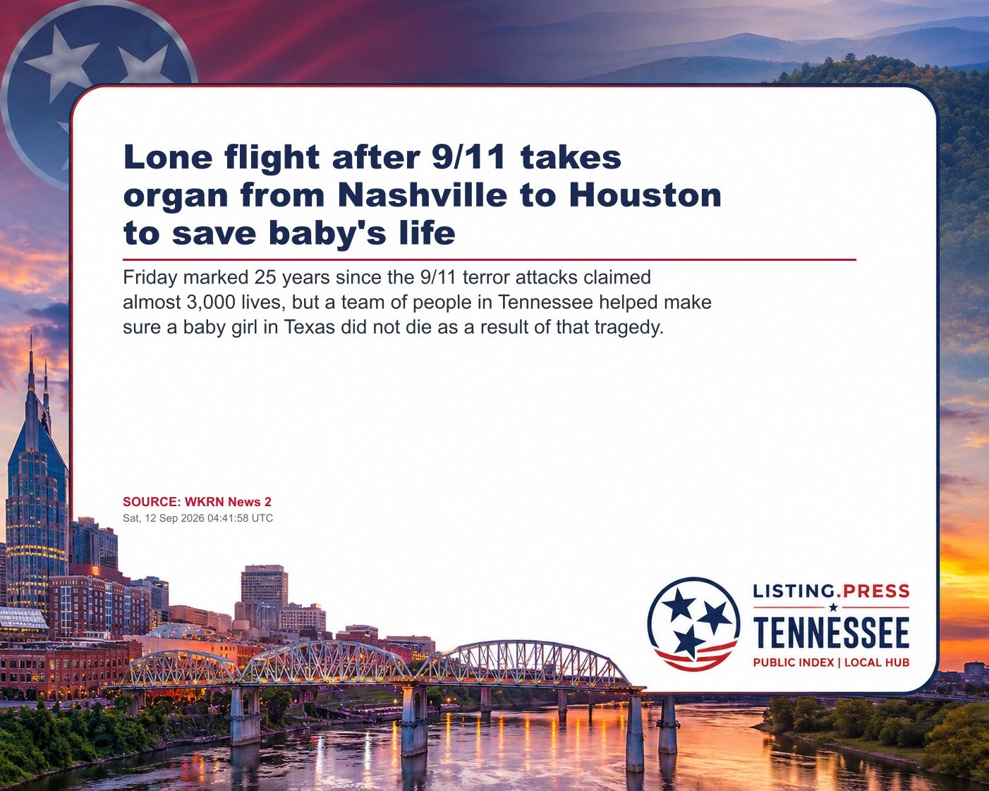Lone flight after 9/11 takes organ from Nashville to Houston to save baby's life
