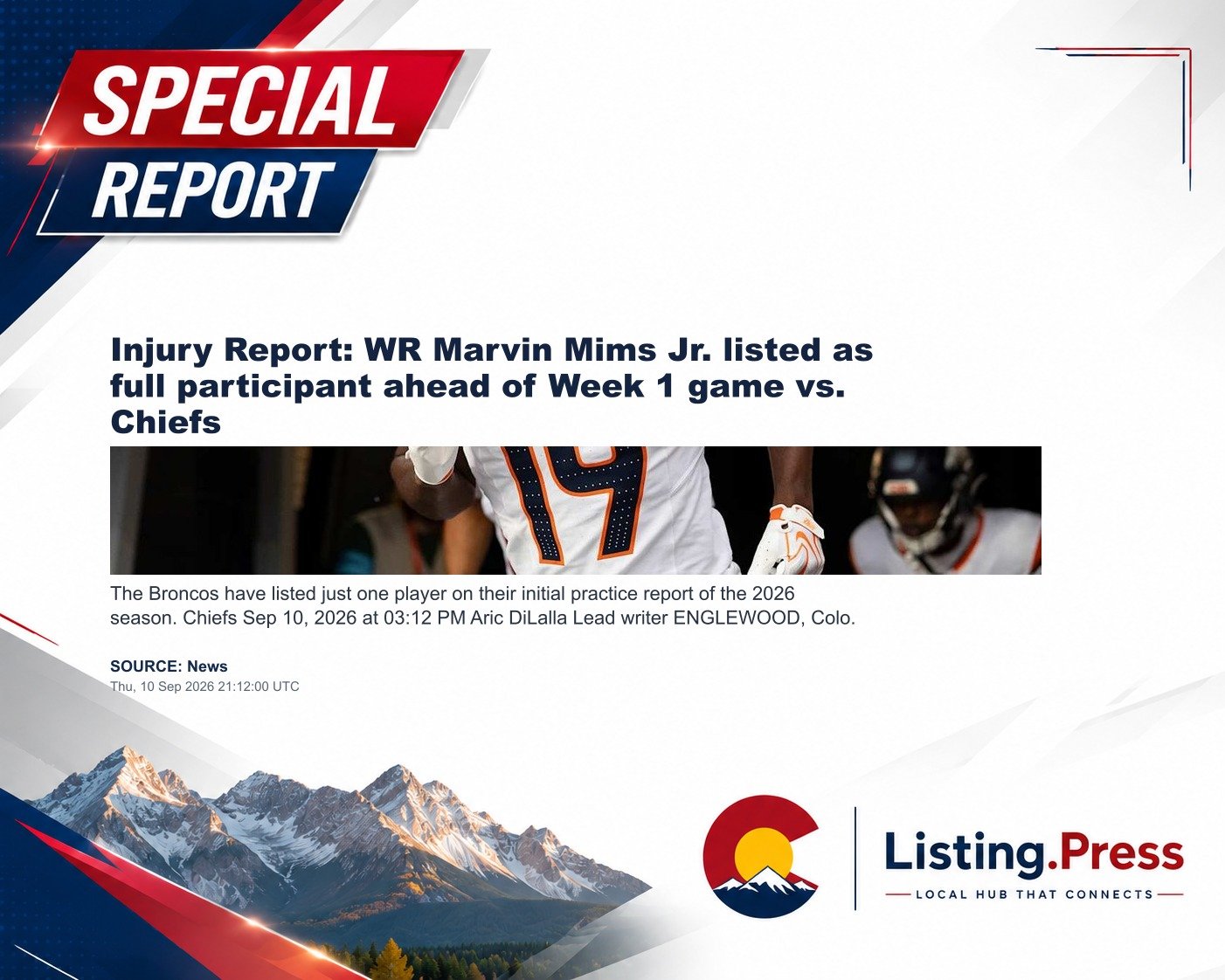 Injury Report: WR Marvin Mims Jr. listed as full participant ahead of Week 1 game vs. Chiefs