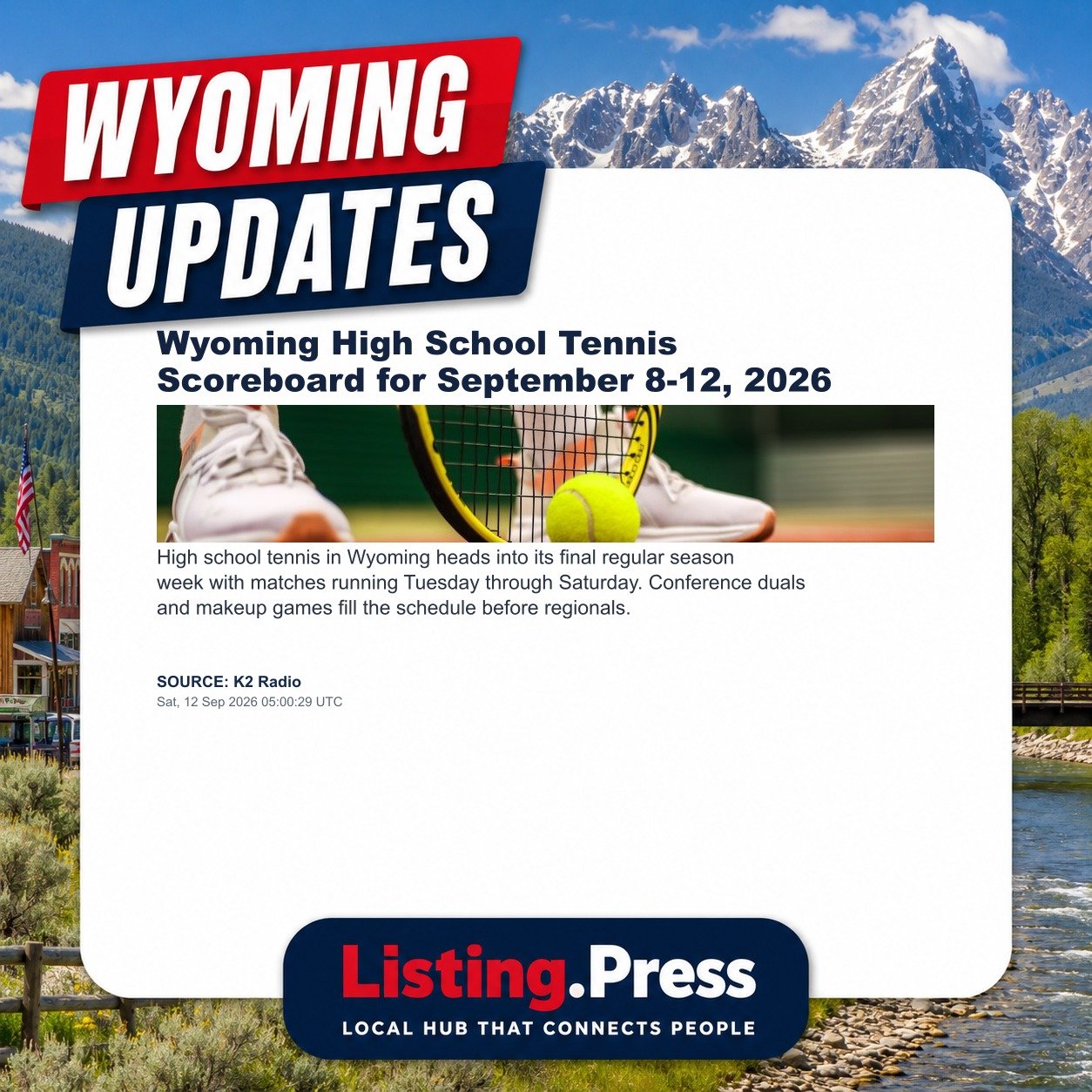 Wyoming High School Tennis Scoreboard for September 8-12, 2026