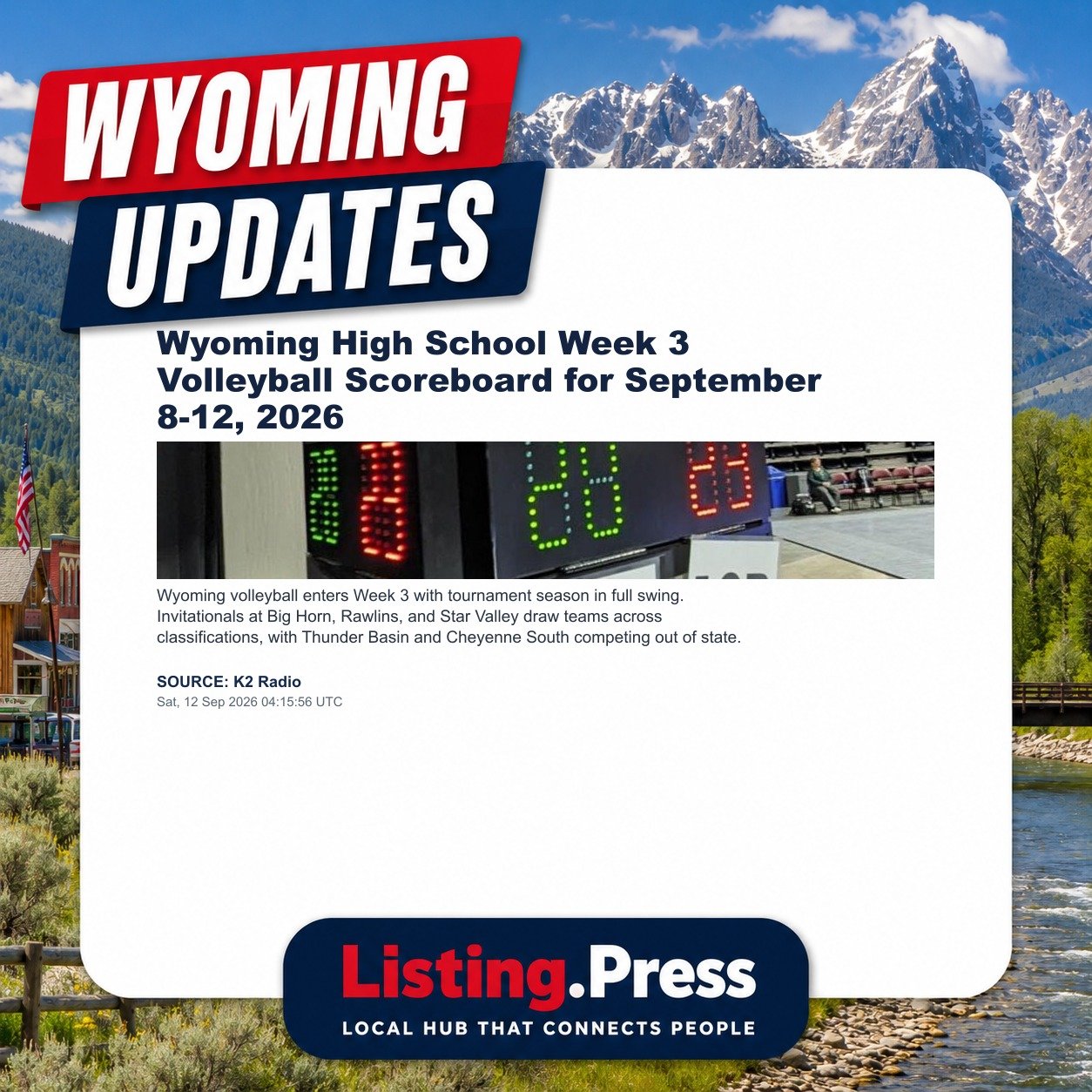 Wyoming High School Week 3 Volleyball Scoreboard for September 8-12, 2026