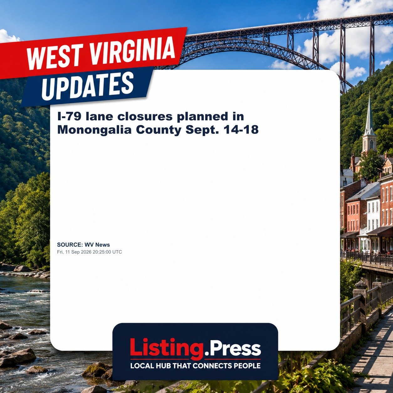 I-79 lane closures planned in Monongalia County Sept. 14-18