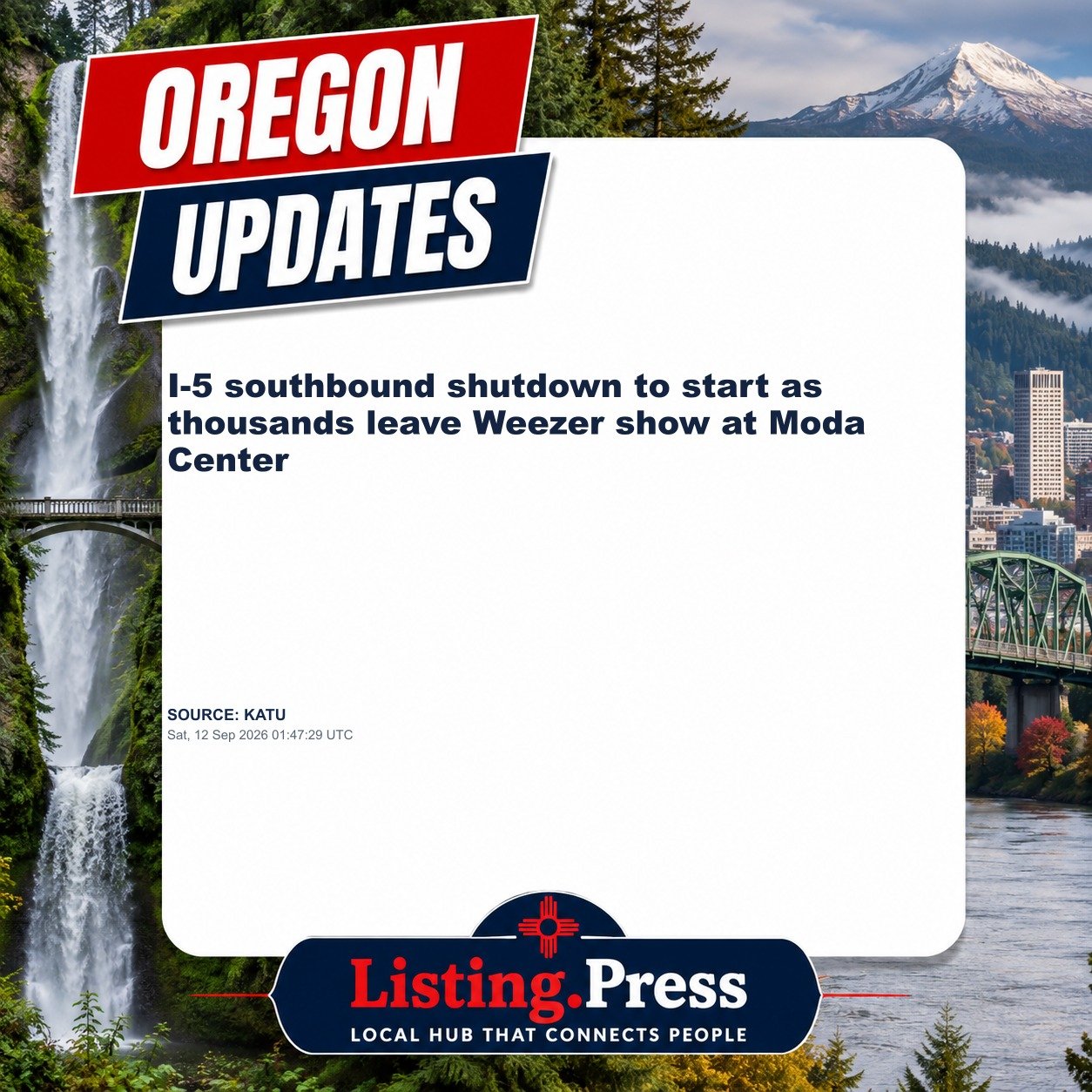 I-5 southbound shutdown to start as thousands leave Weezer show at Moda Center