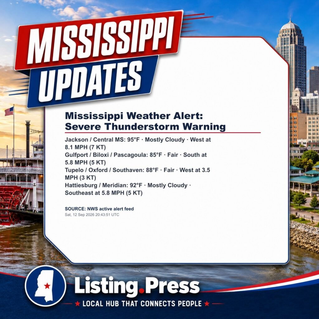Mississippi Weather Alert: Severe Thunderstorm Warning