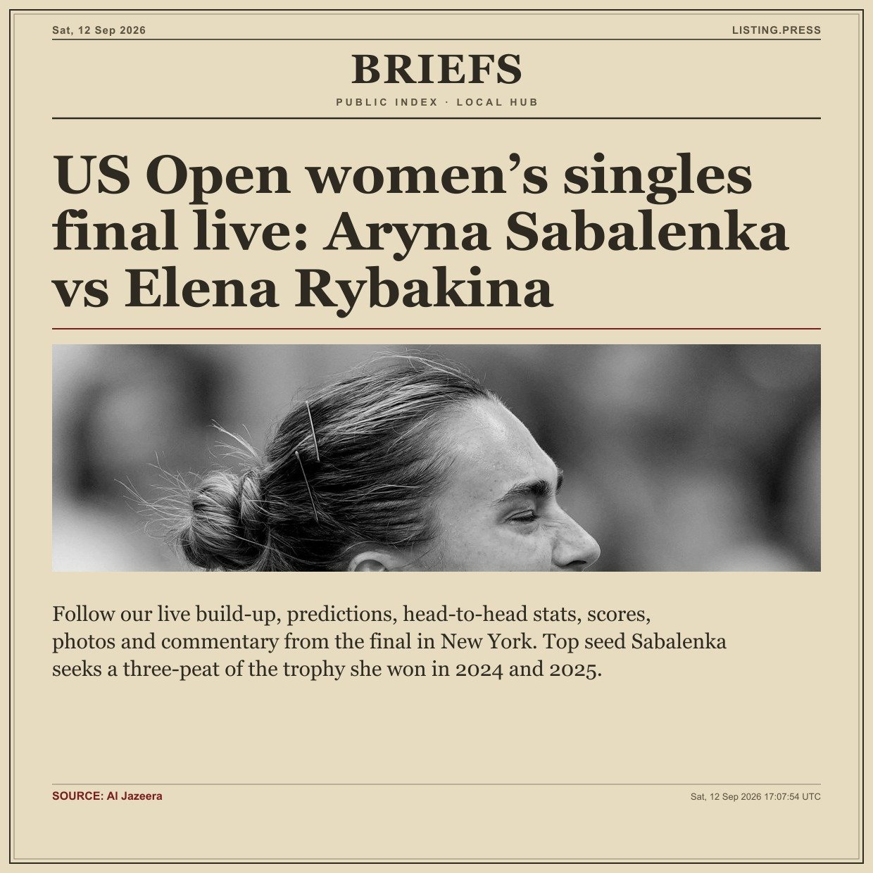 US Open women’s singles final live: Aryna Sabalenka vs Elena Rybakina