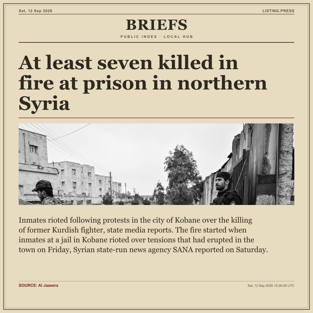 At least seven killed in fire at prison in northern Syria