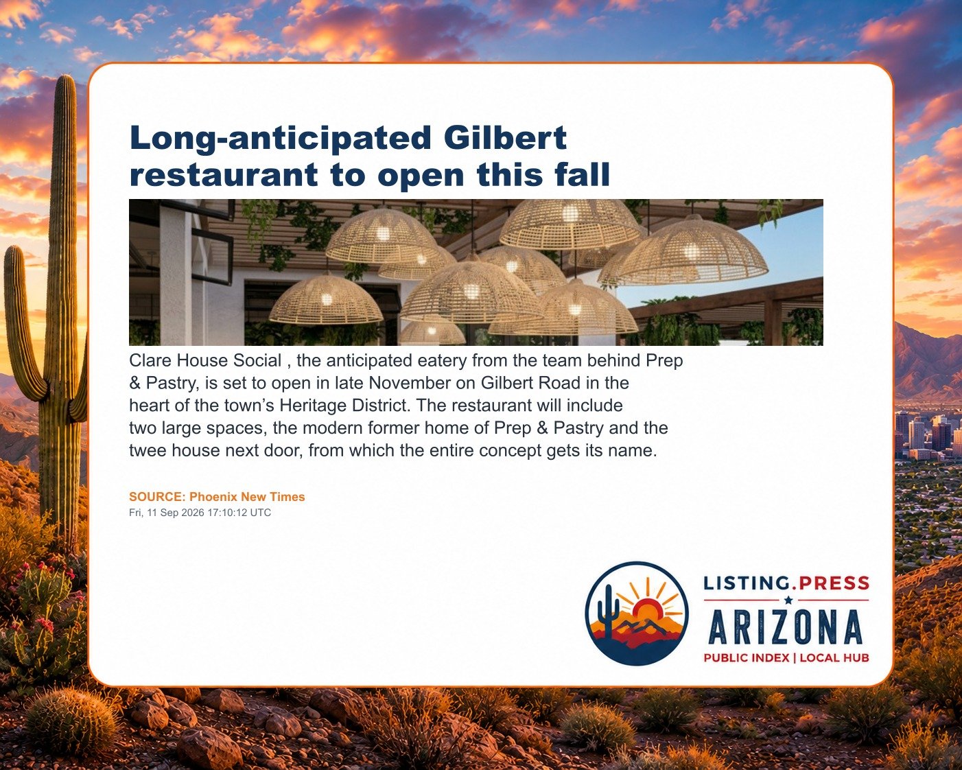 Long-anticipated Gilbert restaurant to open this fall