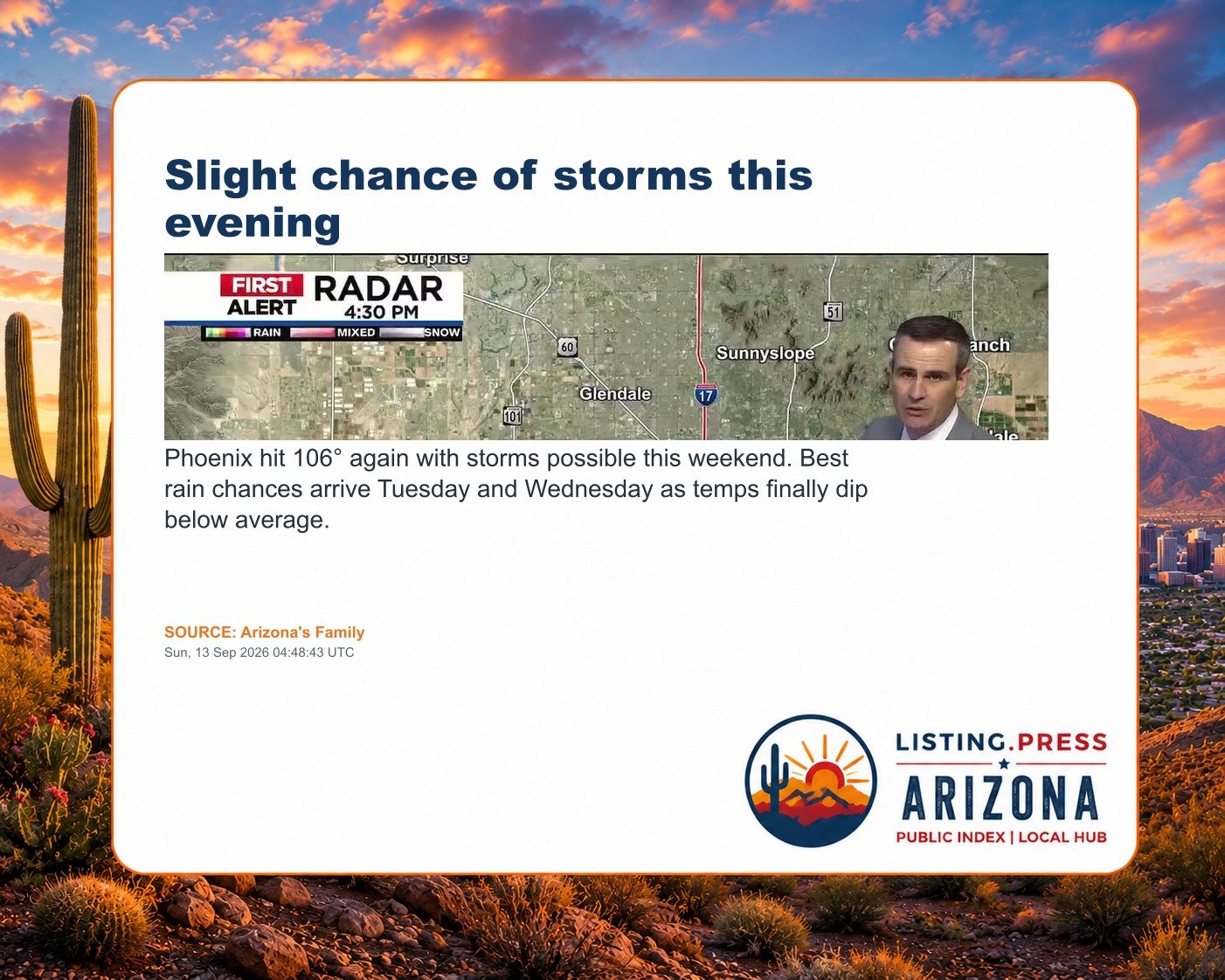 Slight chance of storms this evening