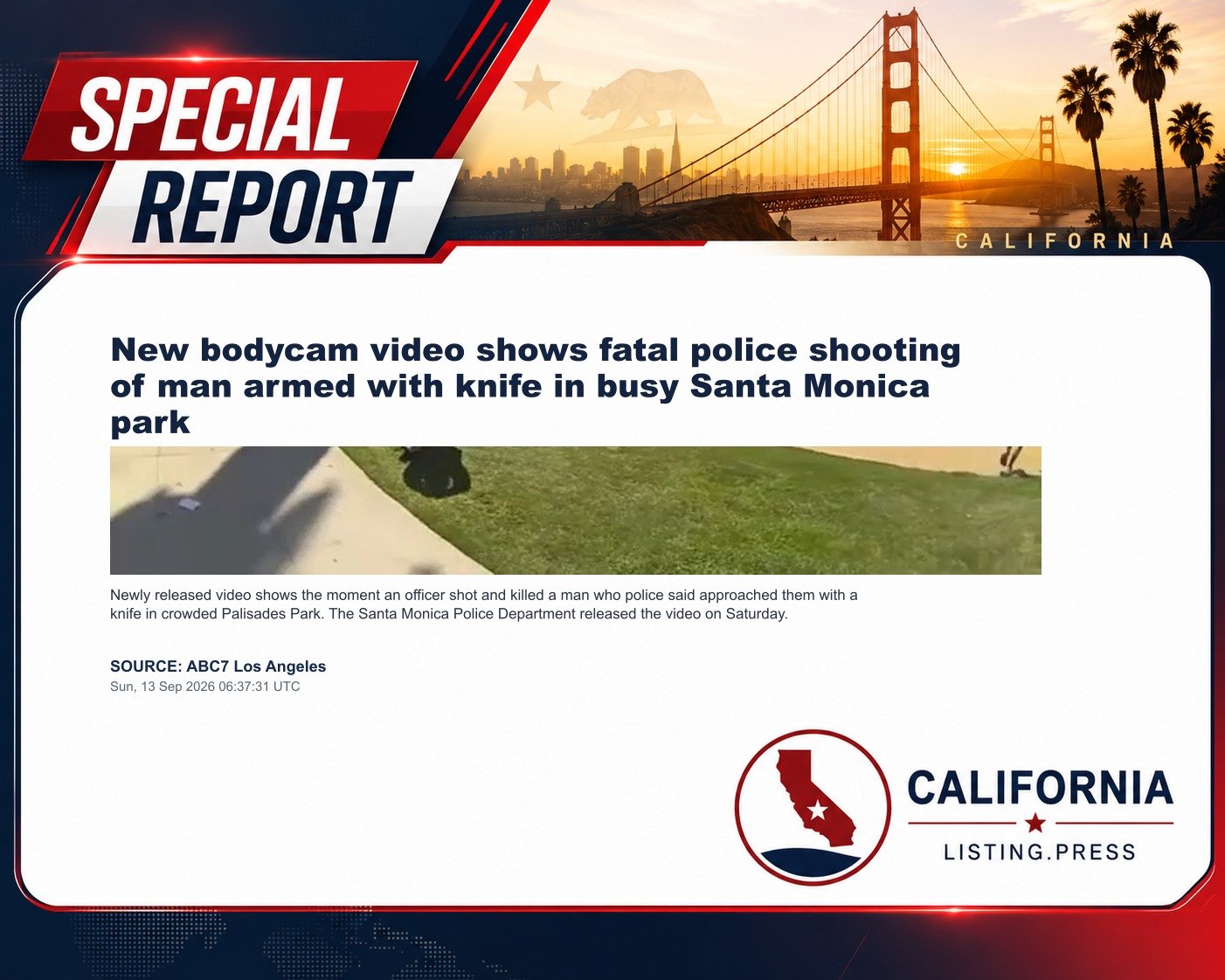 New bodycam video shows fatal police shooting of man armed with knife in busy Santa Monica park