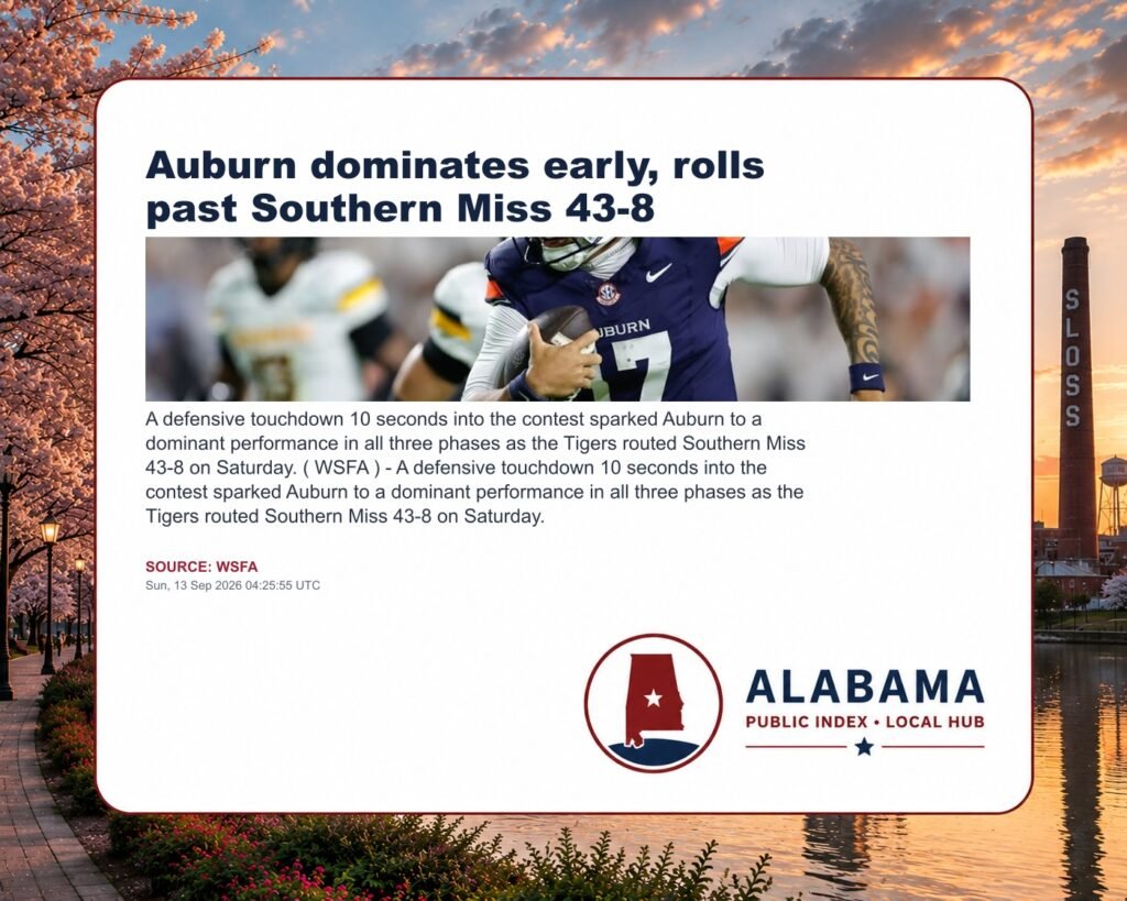 Auburn dominates early, rolls past Southern Miss 43-8