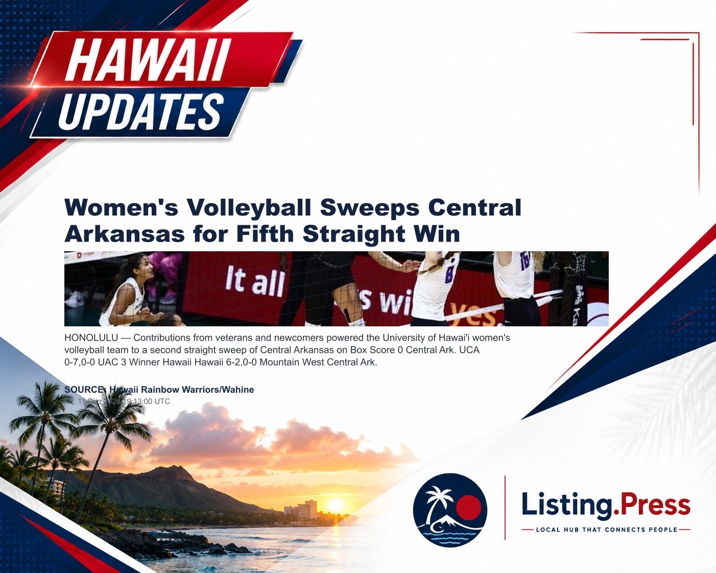 Women's Volleyball Sweeps Central Arkansas for Fifth Straight Win