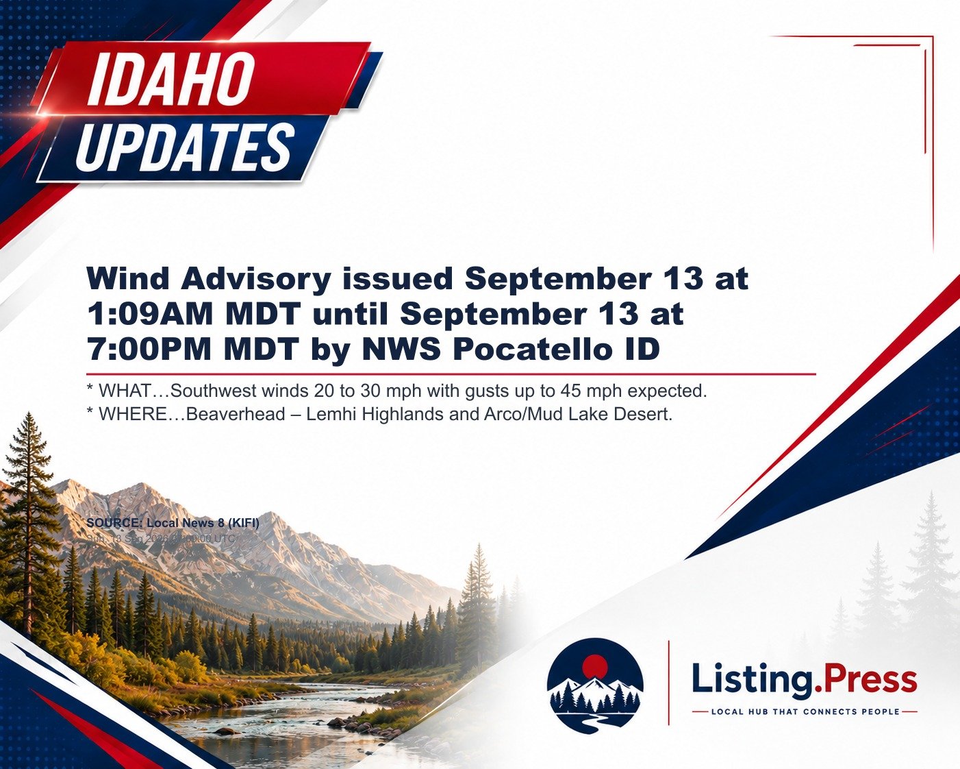 Wind Advisory issued September 13 at 1:09AM MDT until September 13 at 7:00PM MDT by NWS Pocatello ID