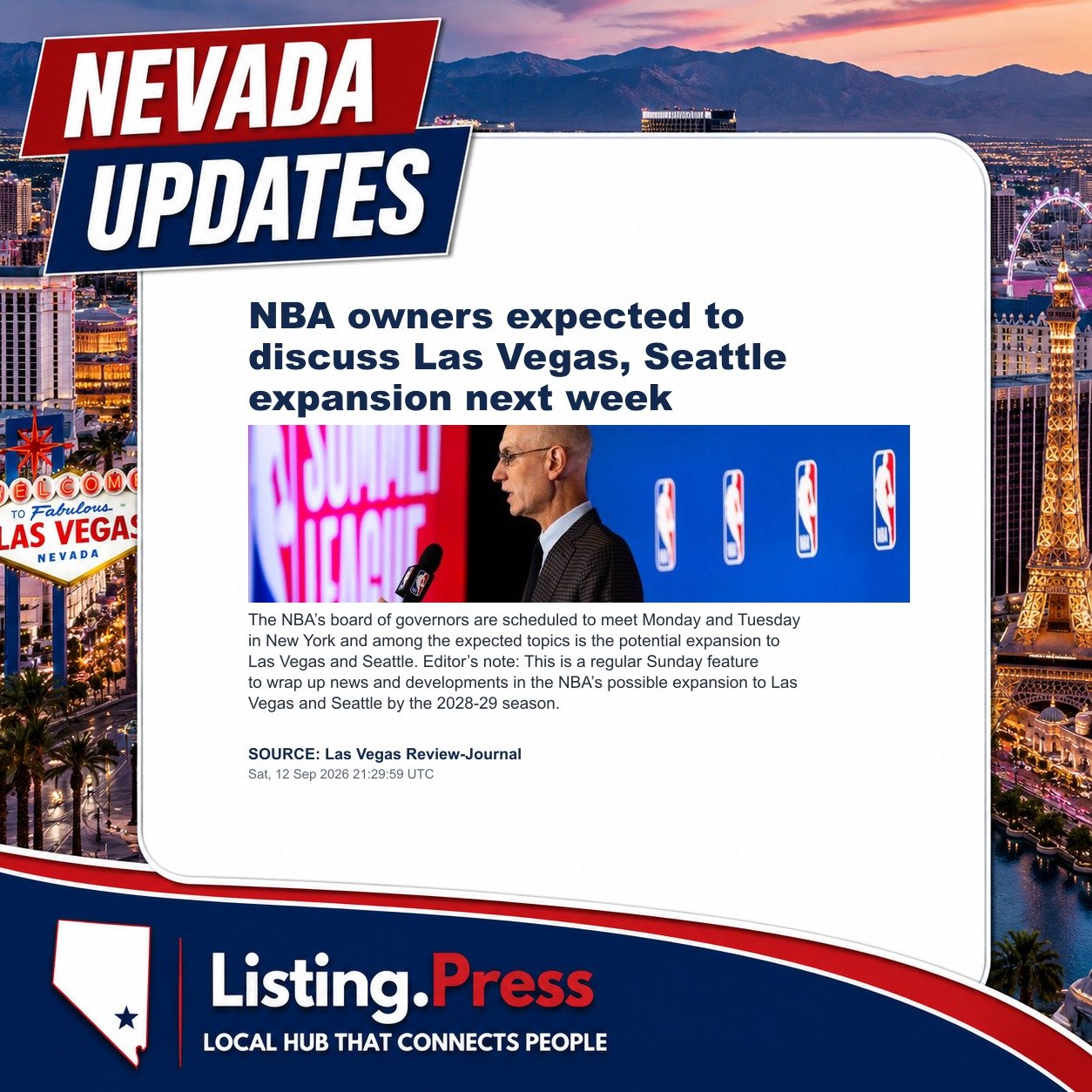 NBA owners expected to discuss Las Vegas, Seattle expansion next week