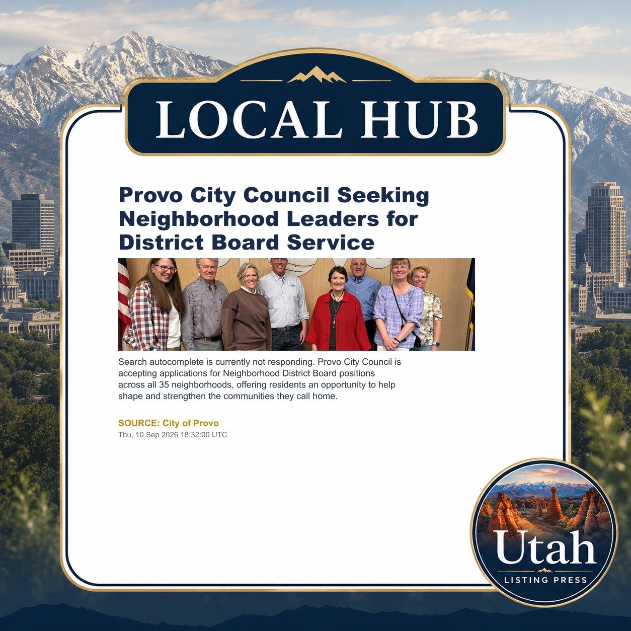 Provo City Council Seeking Neighborhood Leaders for District Board Service