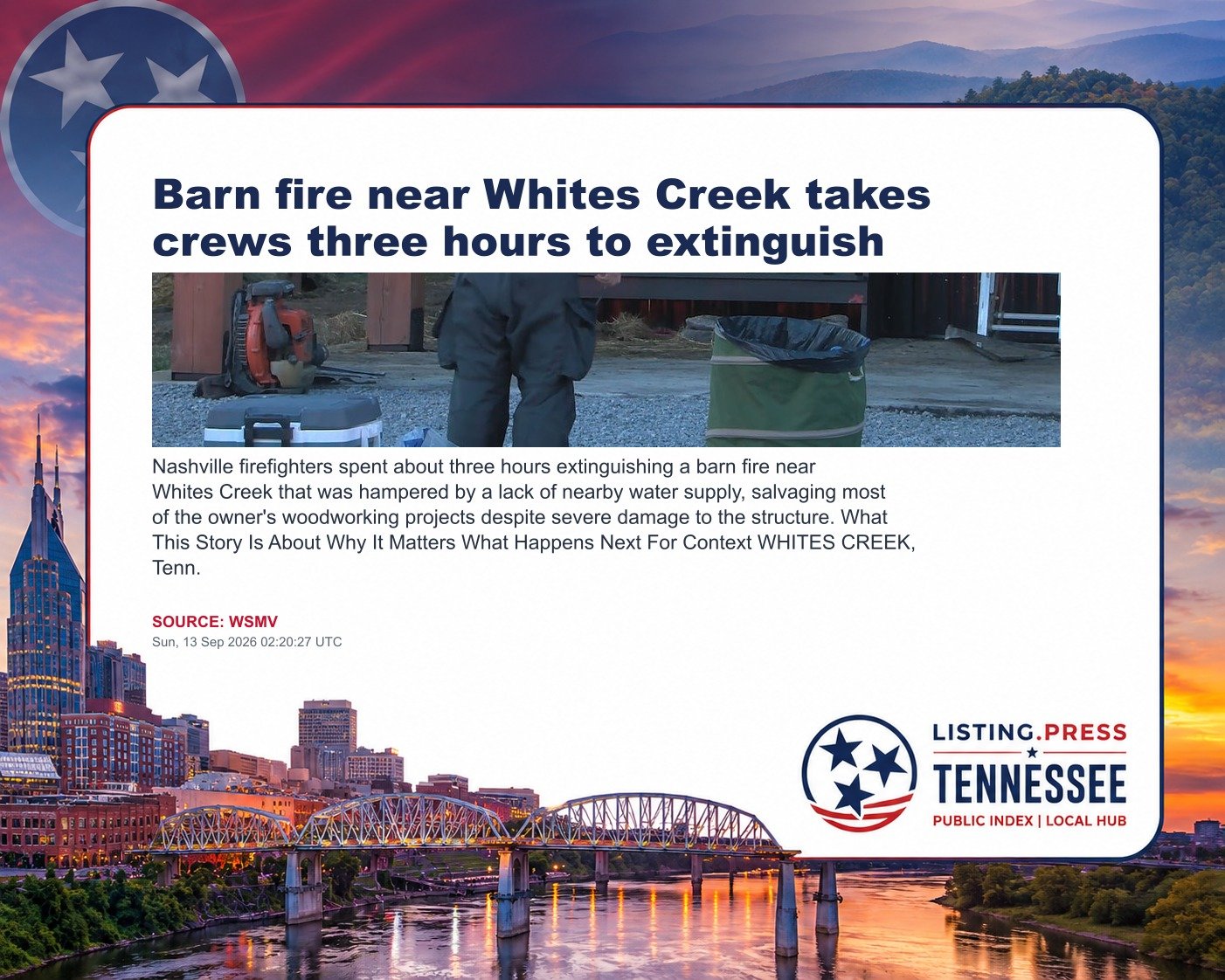 Barn fire near Whites Creek takes crews three hours to extinguish