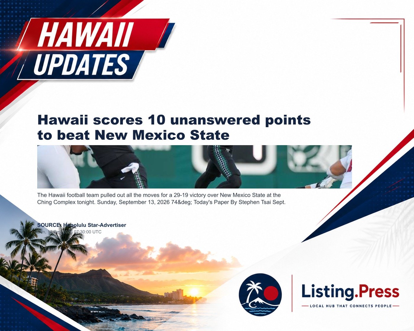 Hawaii scores 10 unanswered points to beat New Mexico State