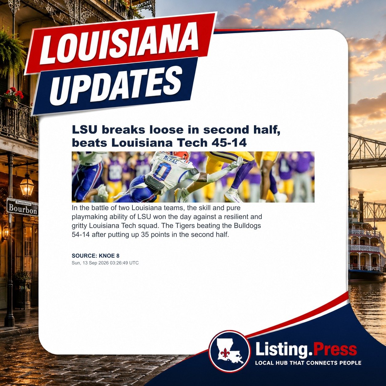 LSU breaks loose in second half, beats Louisiana Tech 45-14