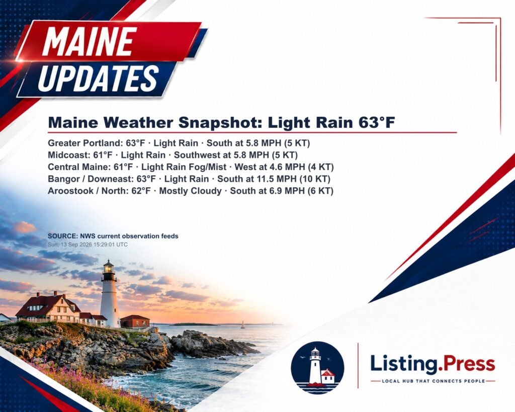 Maine Weather Snapshot: Light Rain 63°F