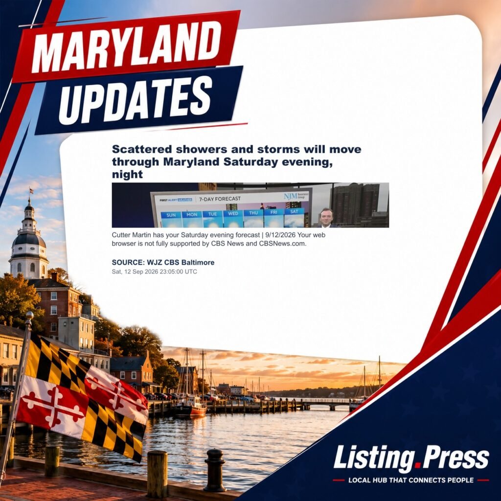 Scattered showers and storms will move through Maryland Saturday evening, night
