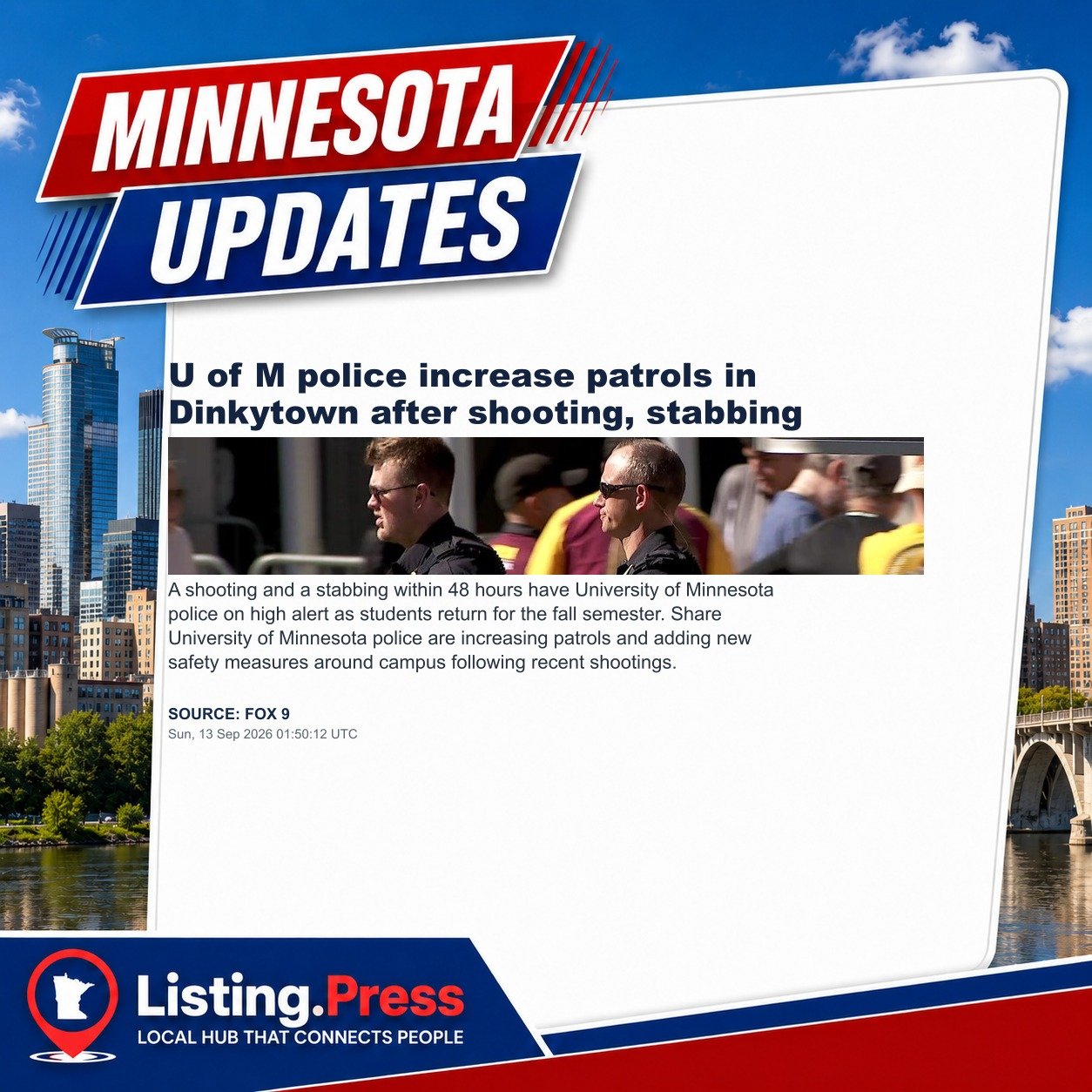 U of M police increase patrols in Dinkytown after shooting, stabbing