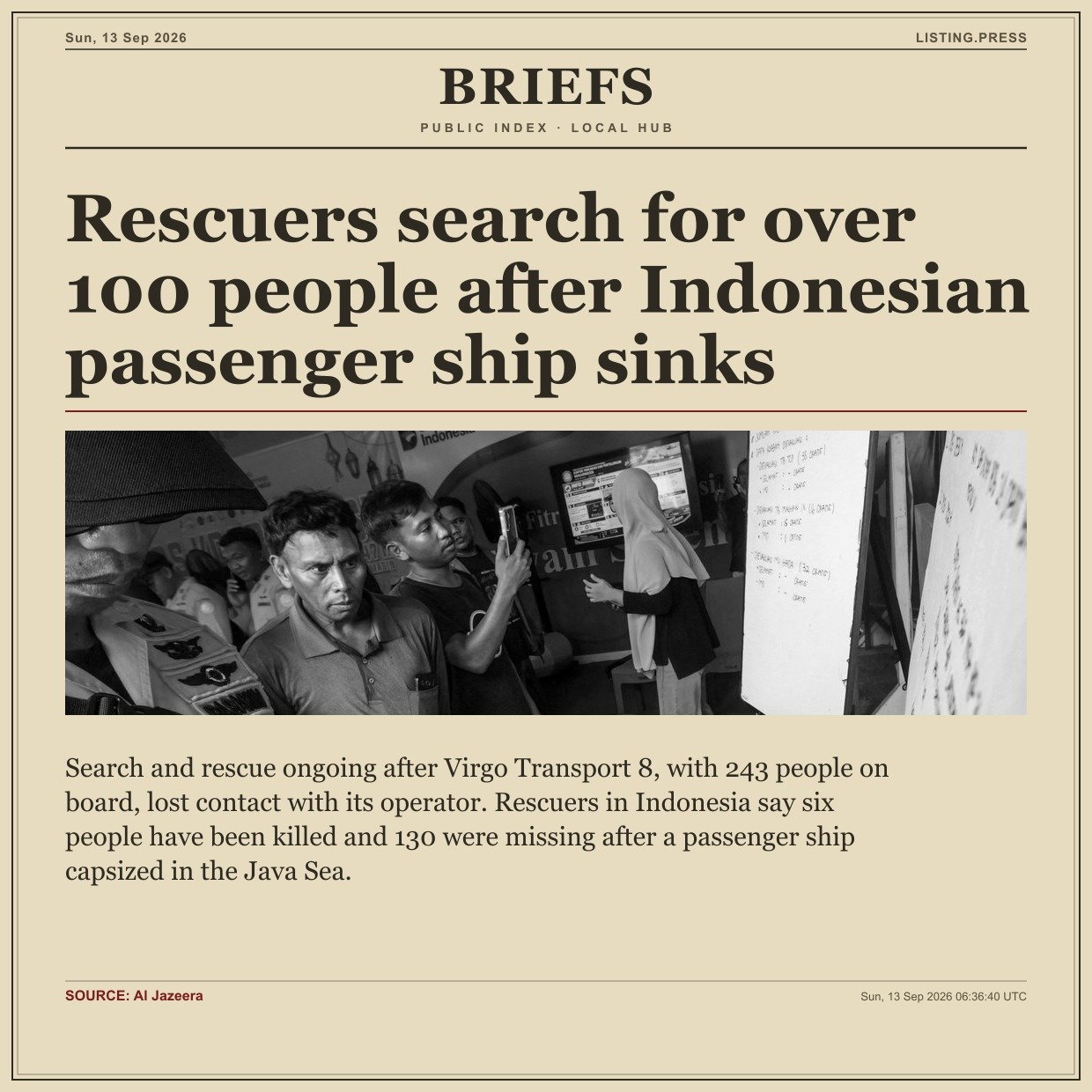 Rescuers search for over 100 people after Indonesian passenger ship sinks