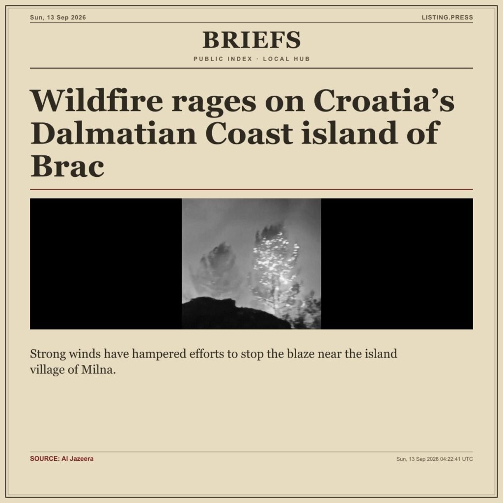 Wildfire rages on Croatia’s Dalmatian Coast island of Brac