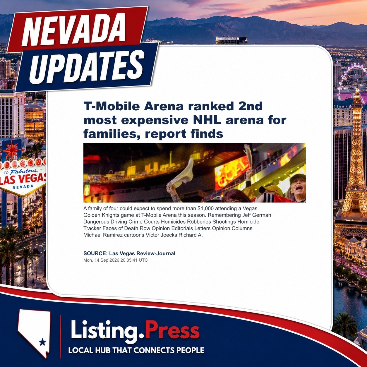 T-Mobile Arena ranked 2nd most expensive NHL arena for families, report finds