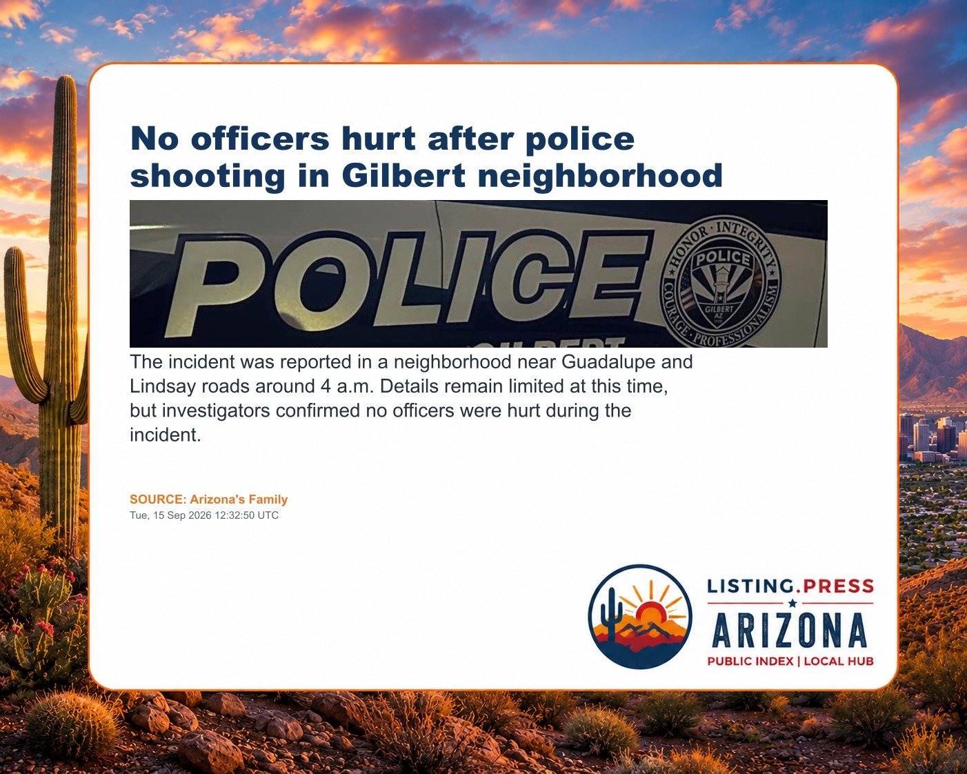 No officers hurt after police shooting in Gilbert neighborhood