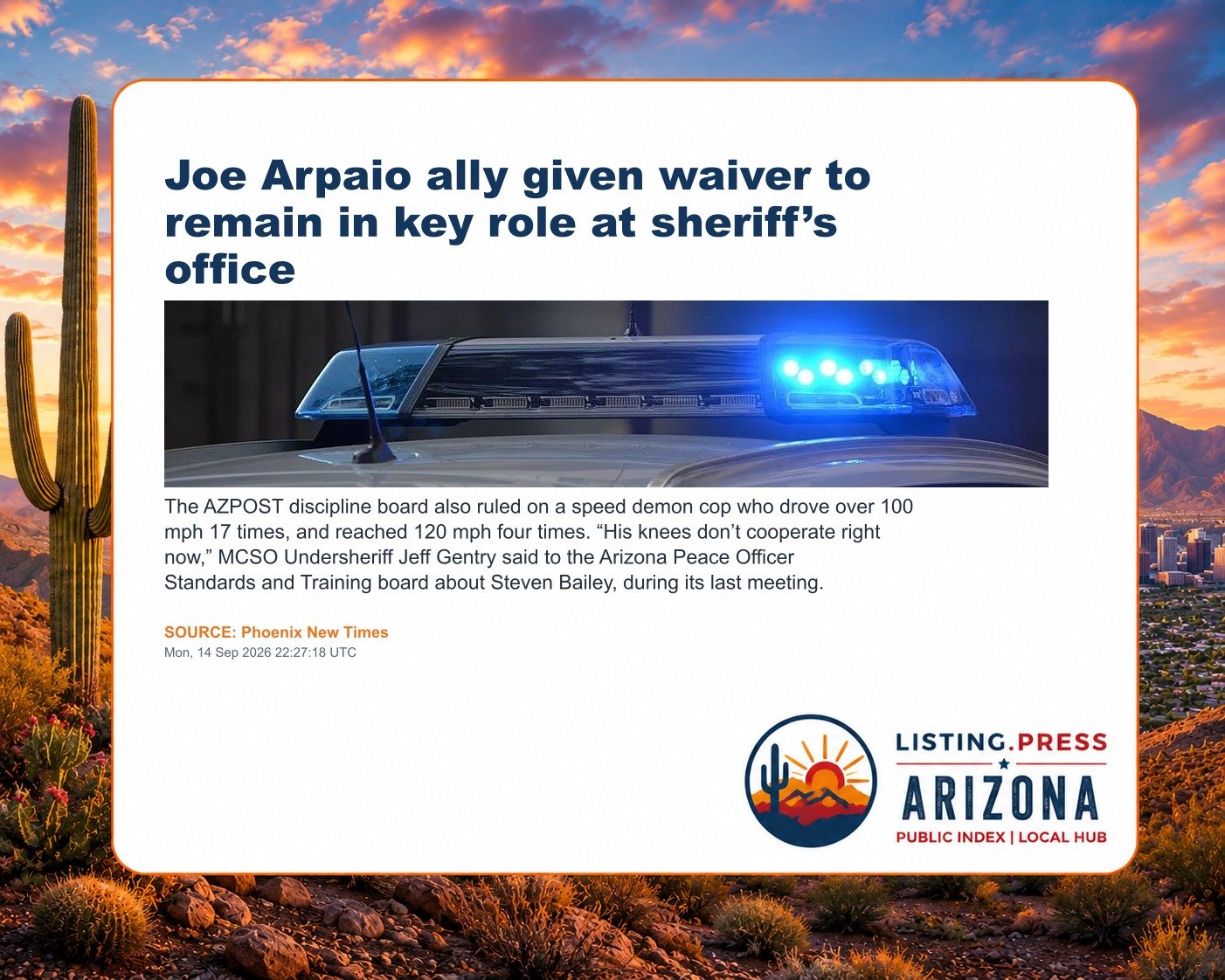 Joe Arpaio ally given waiver to remain in key role at sheriff’s office