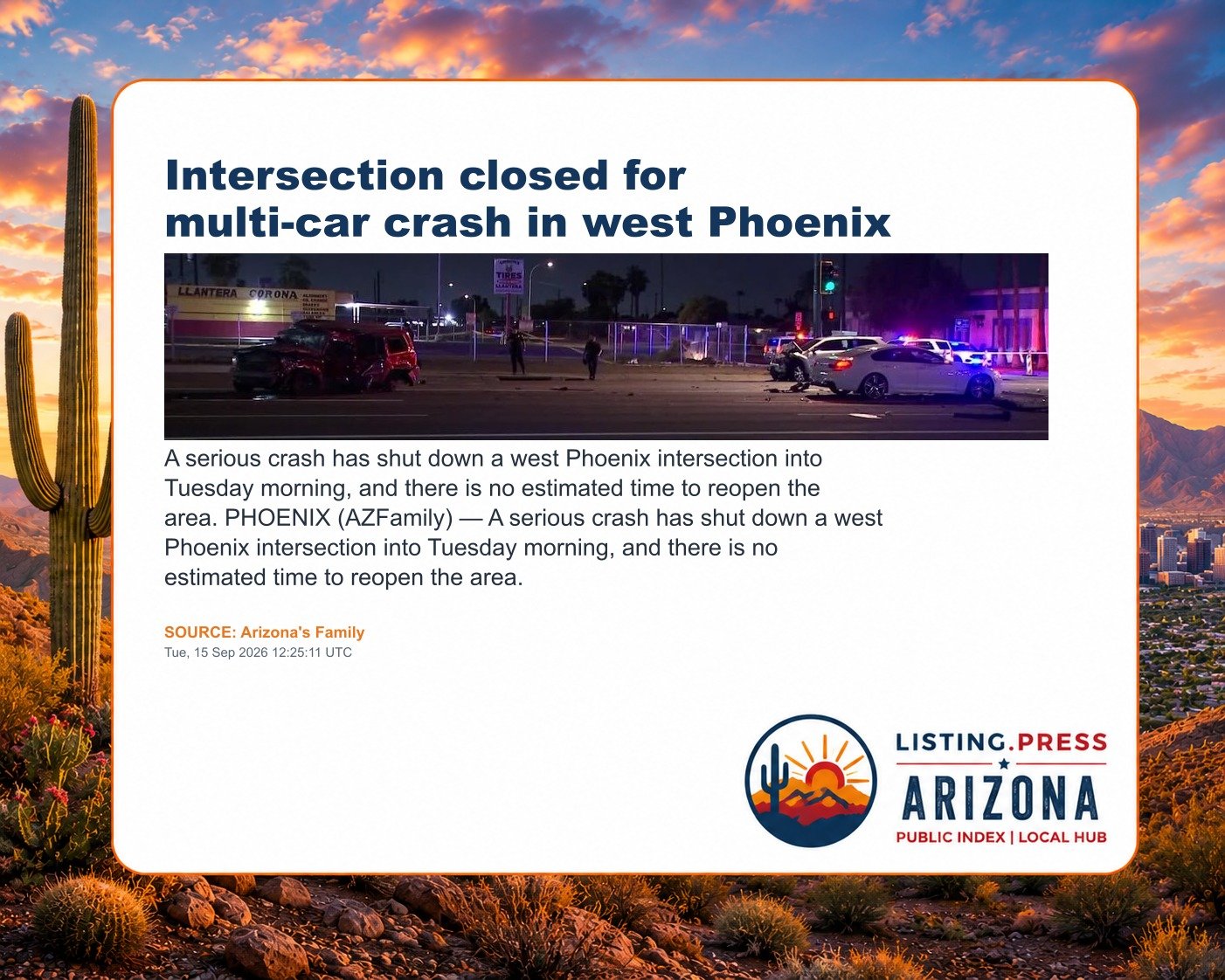 Intersection closed for multi-car crash in west Phoenix