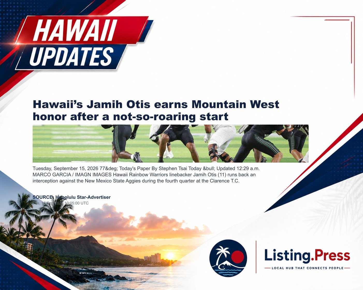 Hawaii’s Jamih Otis earns Mountain West honor after a not-so-roaring start