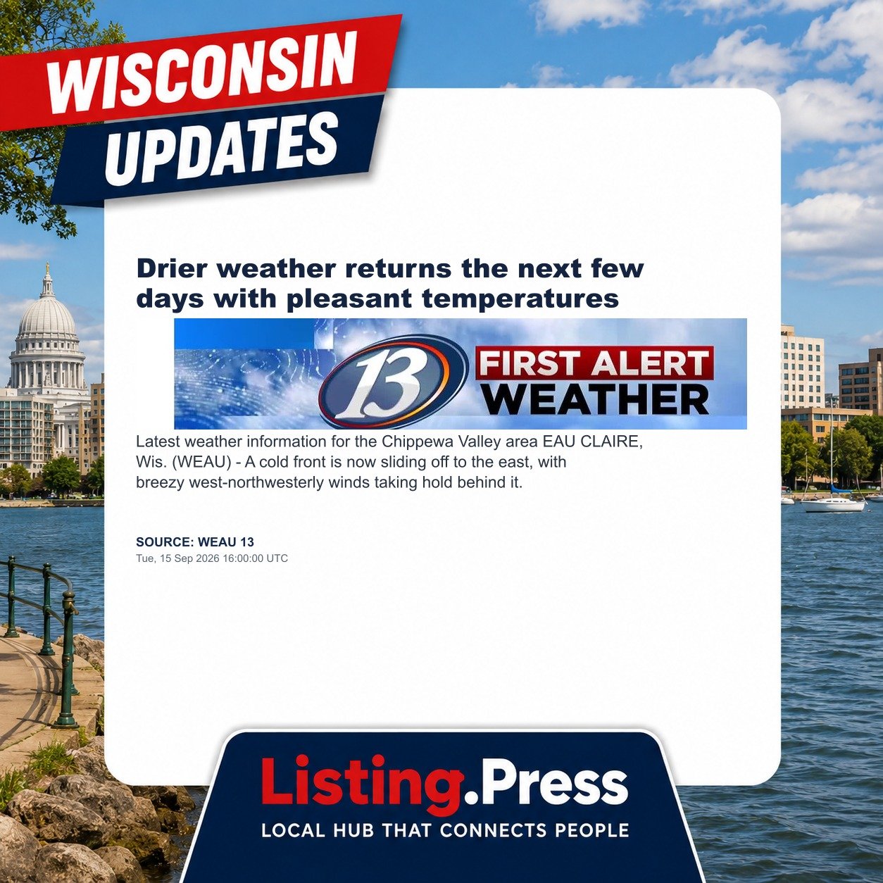 Drier weather returns the next few days with pleasant temperatures