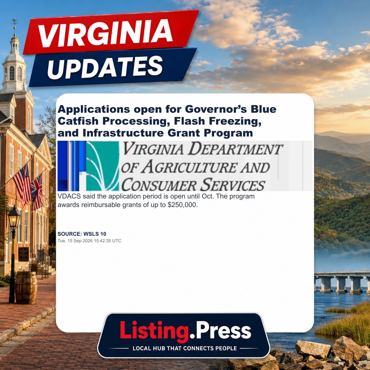 Applications open for Governor’s Blue Catfish Processing, Flash Freezing, and Infrastructure Grant Program