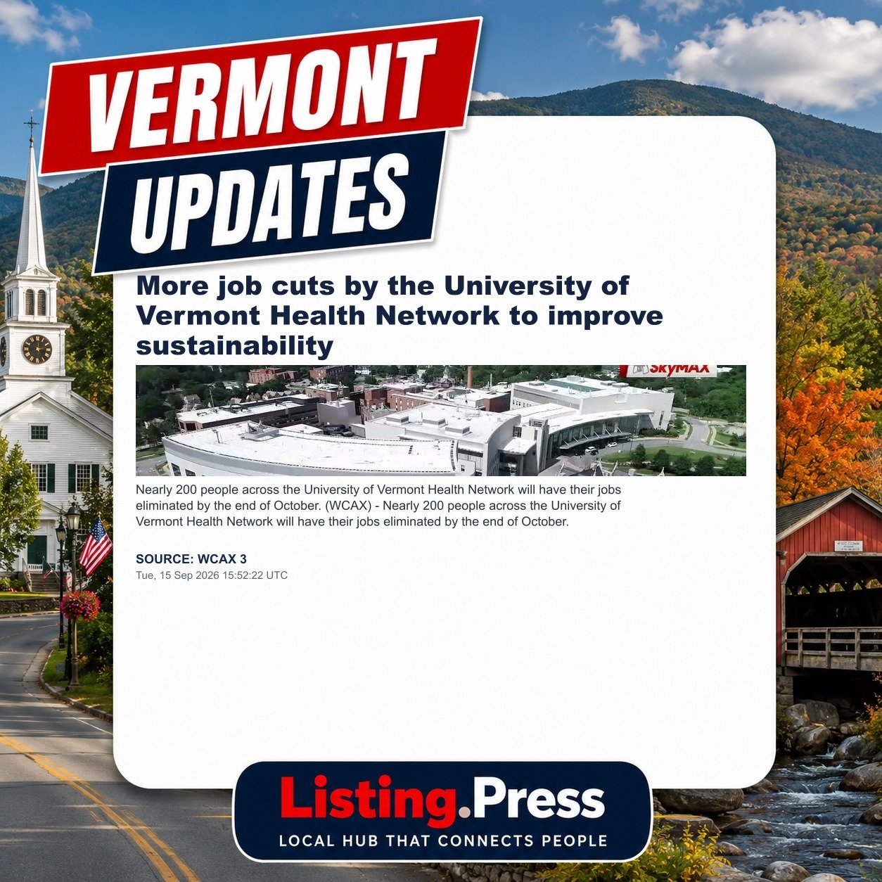More job cuts by the University of Vermont Health Network to improve sustainability
