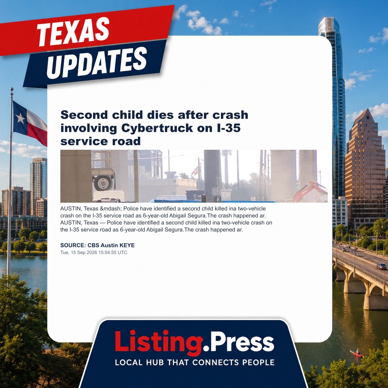 Second child dies after crash involving Cybertruck on I-35 service road